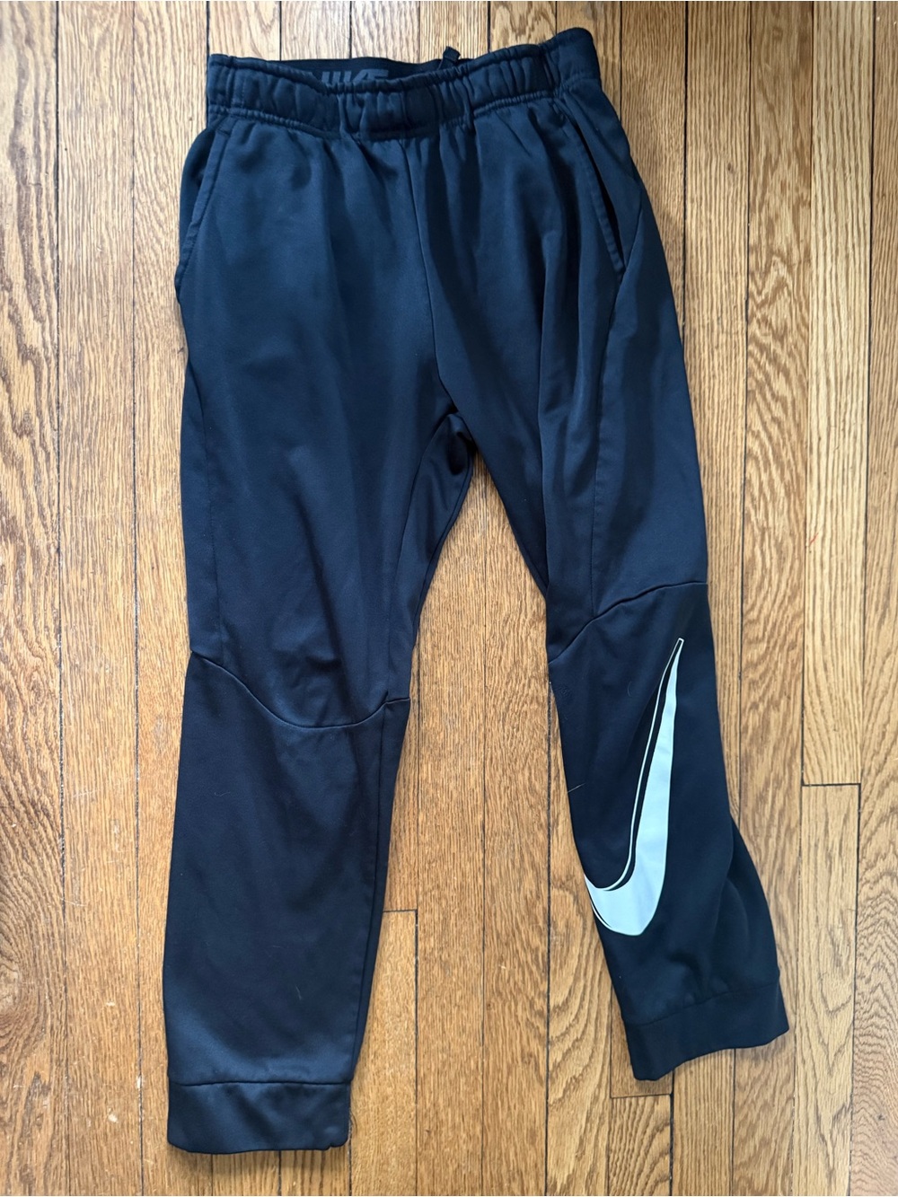 Nike Kids' Black Dri-FIT Athletic Pants with White Swoosh - Size XL